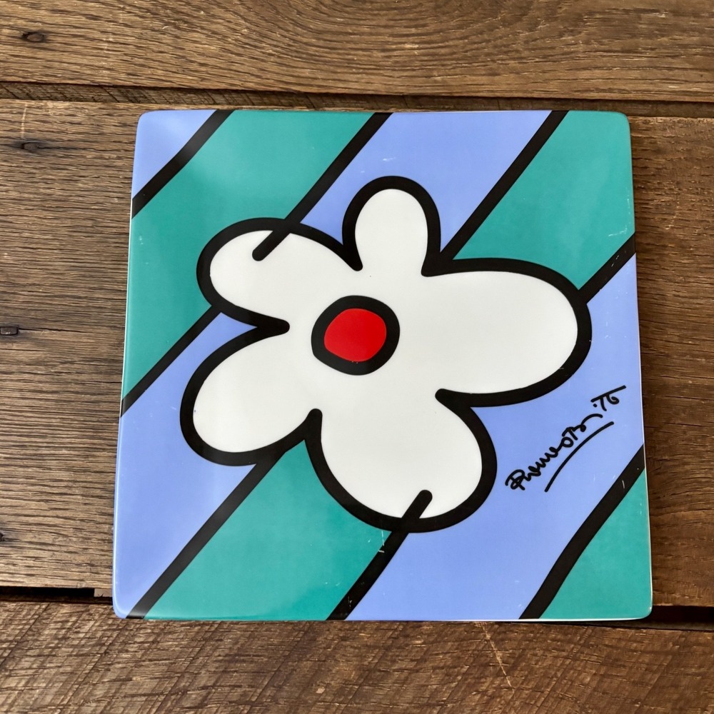 NEW Romero Britto Flower Power 2005 Collection Rare Ceramic Daisy Plate Decor